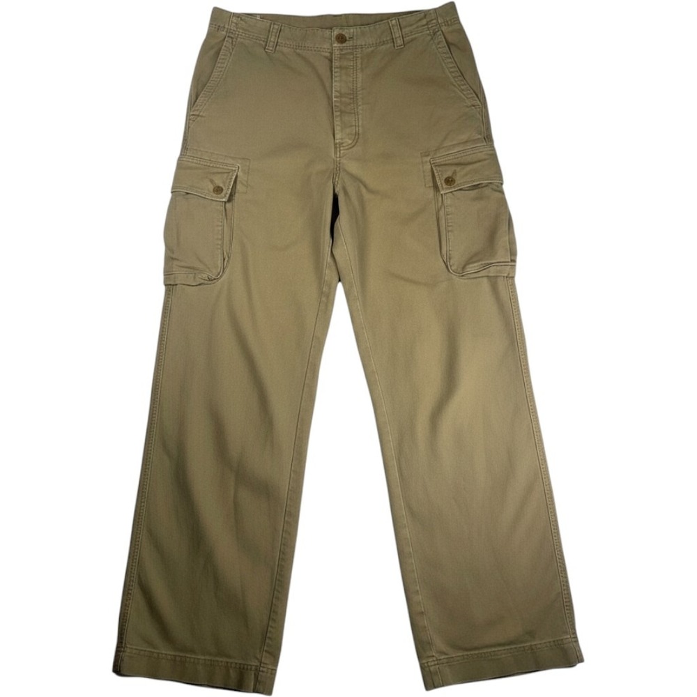 Vtg Abercrombie & Fitch Cargo Pants Mens 34L Y2K Baggy Wide Leg Button Fly Khaki